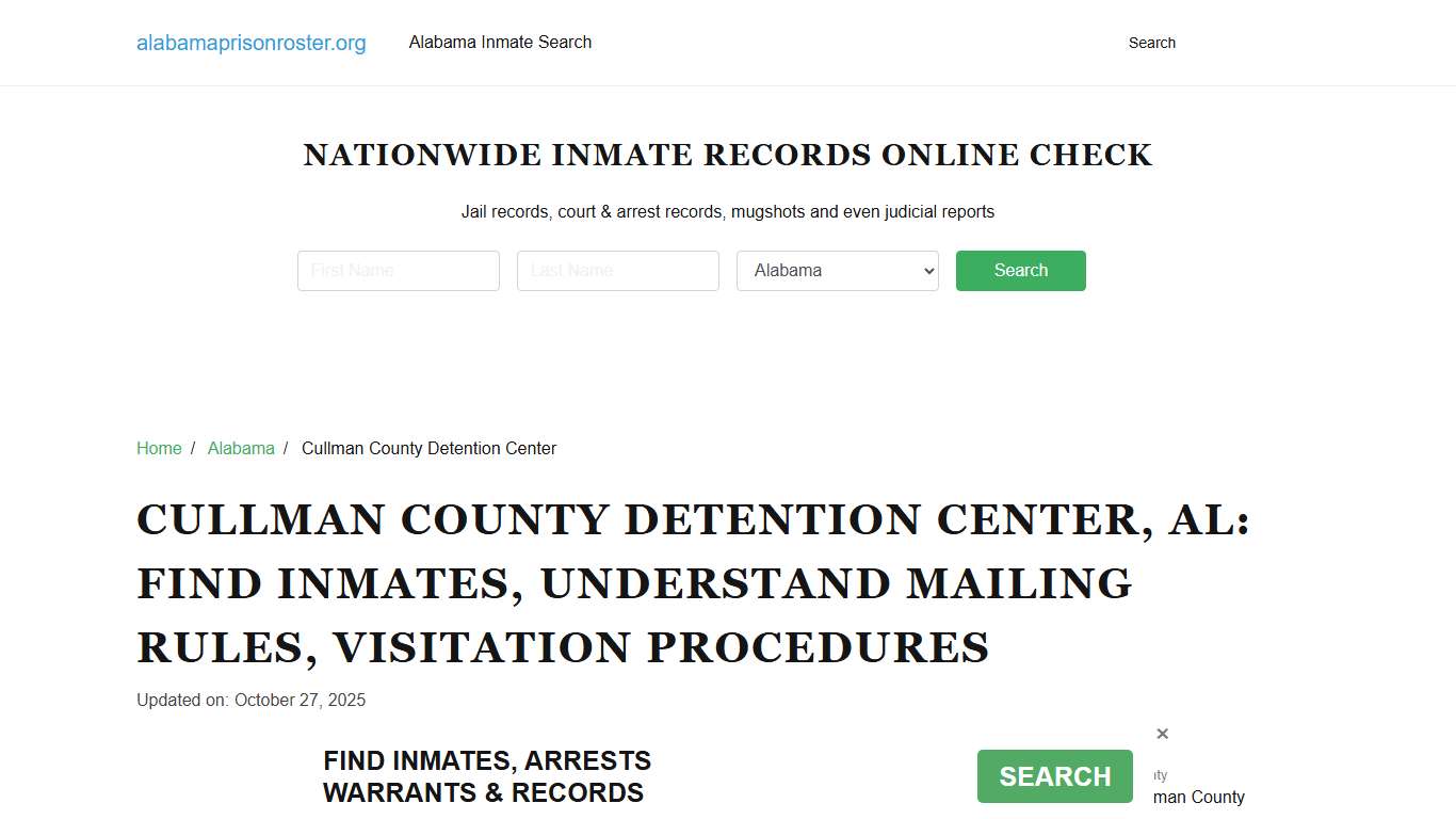 Cullman County Detention Center, AL: Inmate Search, Mailing and Visitation Rules